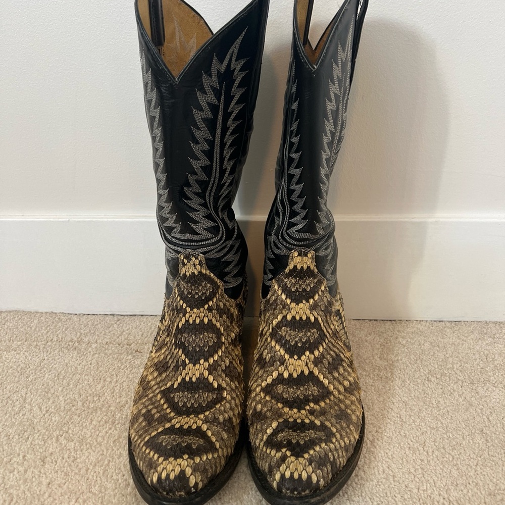 Cowtown Diamondback Rattlesnake Cowboy Boots 9.5 D USA Made Snakeskin